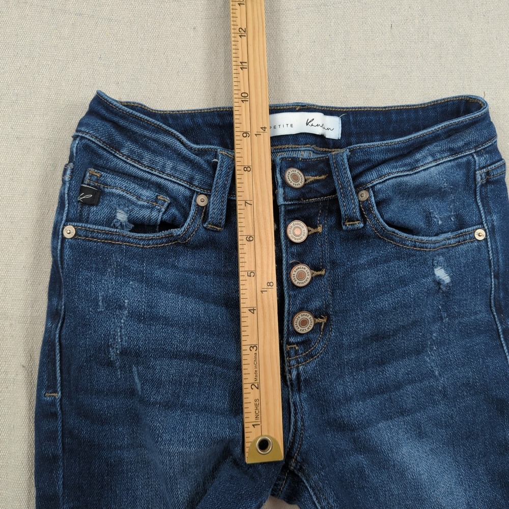 Kancan Jeans Womens 26 Blue Petite Flare Stretch Casual Distressed Button Fly - Picture 8 of 15